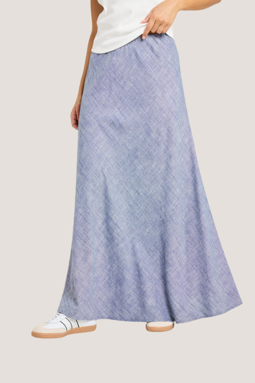 Lagos Chambray Blue Floaty Bias Cut Maxi Skirt