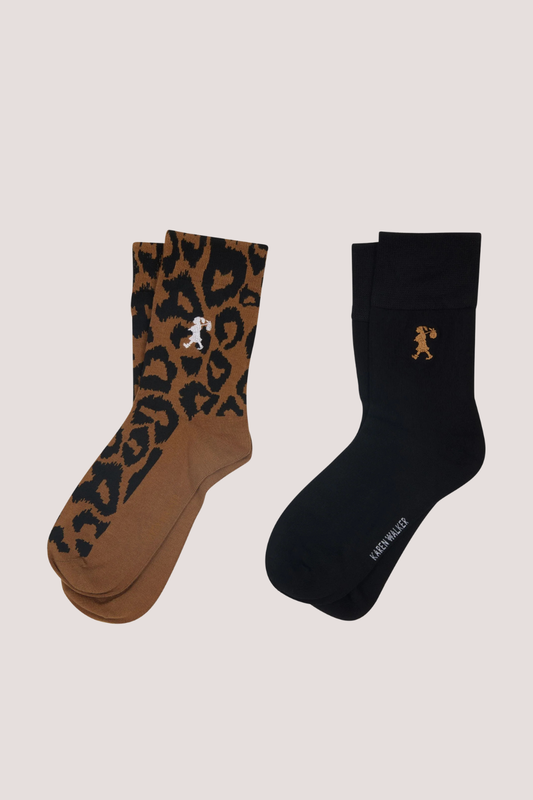 Leopard Socks 2 Pack | Tan Black
