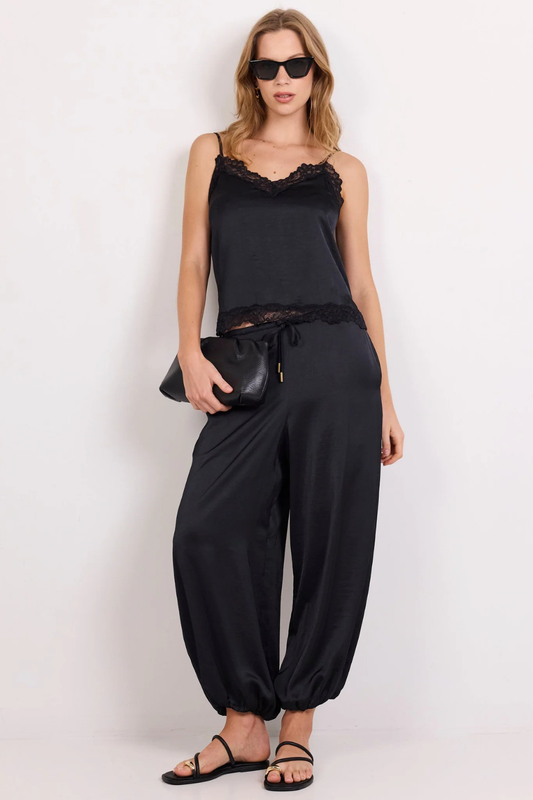 Fluidity Black Satin Balloon Pull On Pants