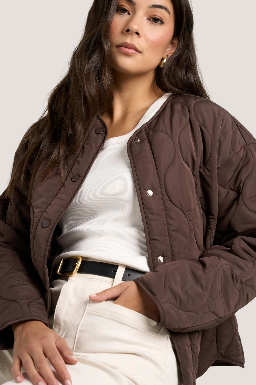 Apex Chocolate Collarless Puffer Jacket