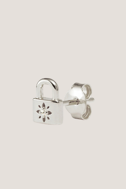 Sterling Silver Crystal Lotus Padlock Stud Earrings