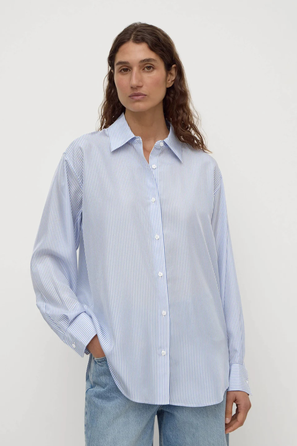 Spencer Stripe Silk Shirt | Blue/White Stripe