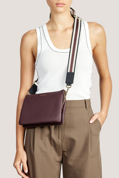 Feature Strap Webbing | Black + White + Merlot
