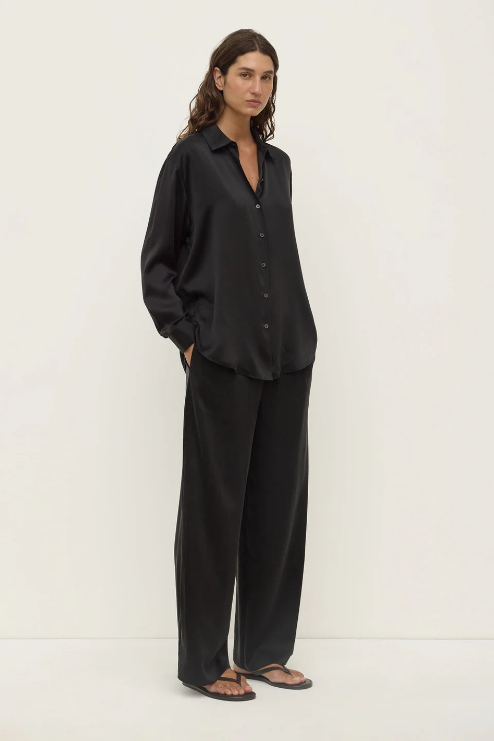 Pippa Silk Long Sleeve Shirt | Black