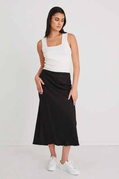 Bliss Linen Bias Midi Skirt | Black