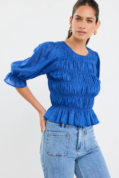 Melodic Azure Blue SS Shirred Body Top