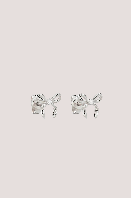 Sterling Silver Forever More Bow Stud Earrings