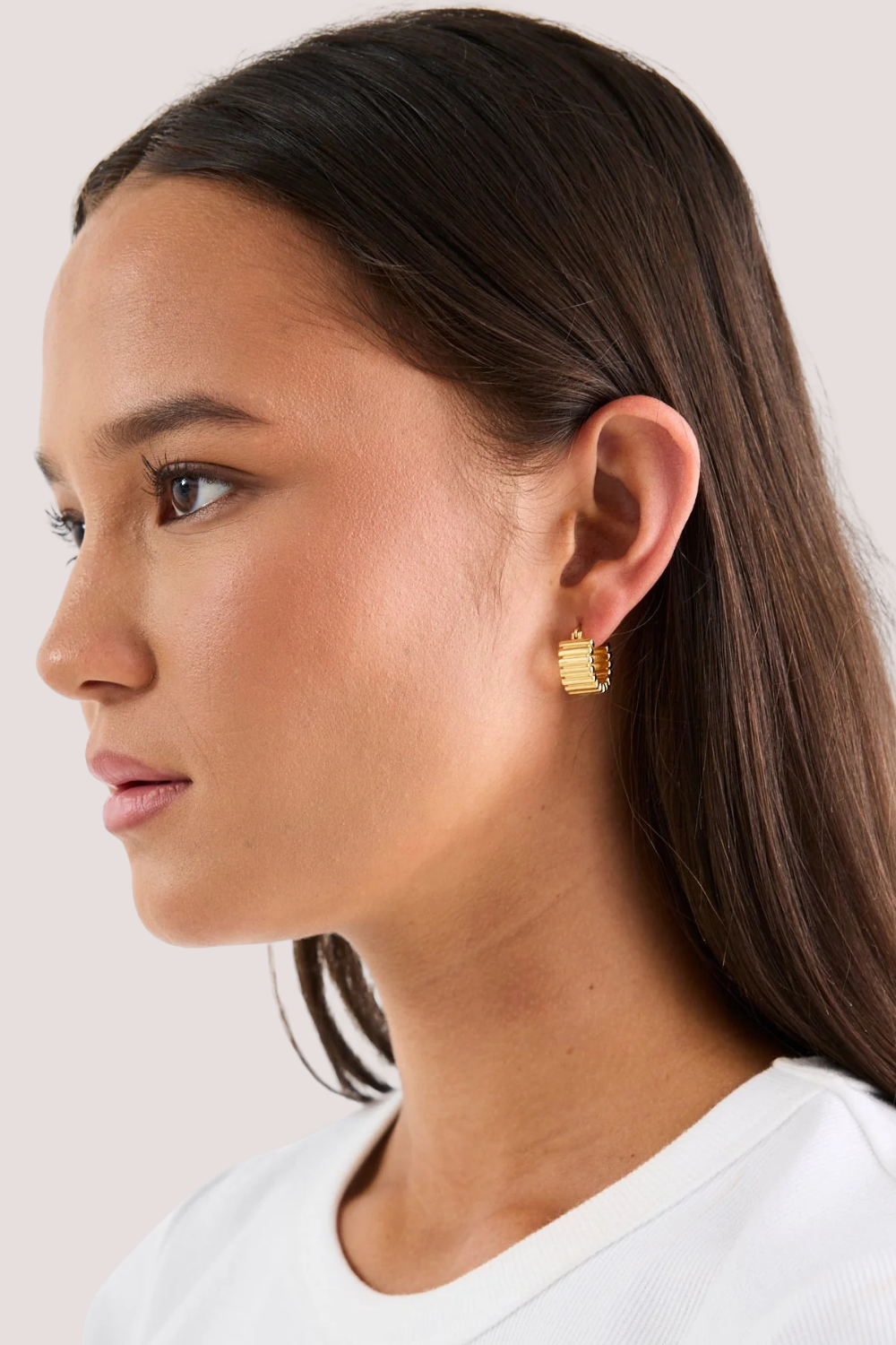 Ridged Gold Hoop Earring