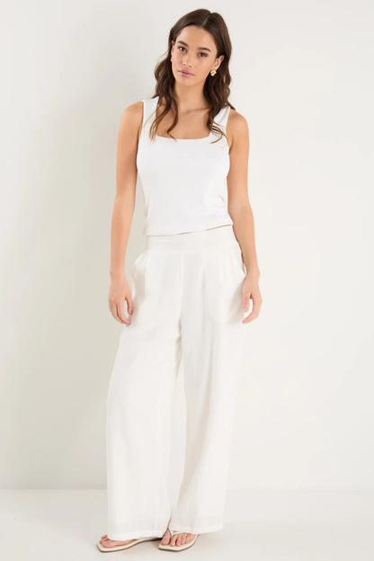 Guardian White Linen Viscose Pleat Front Wide Leg Pant