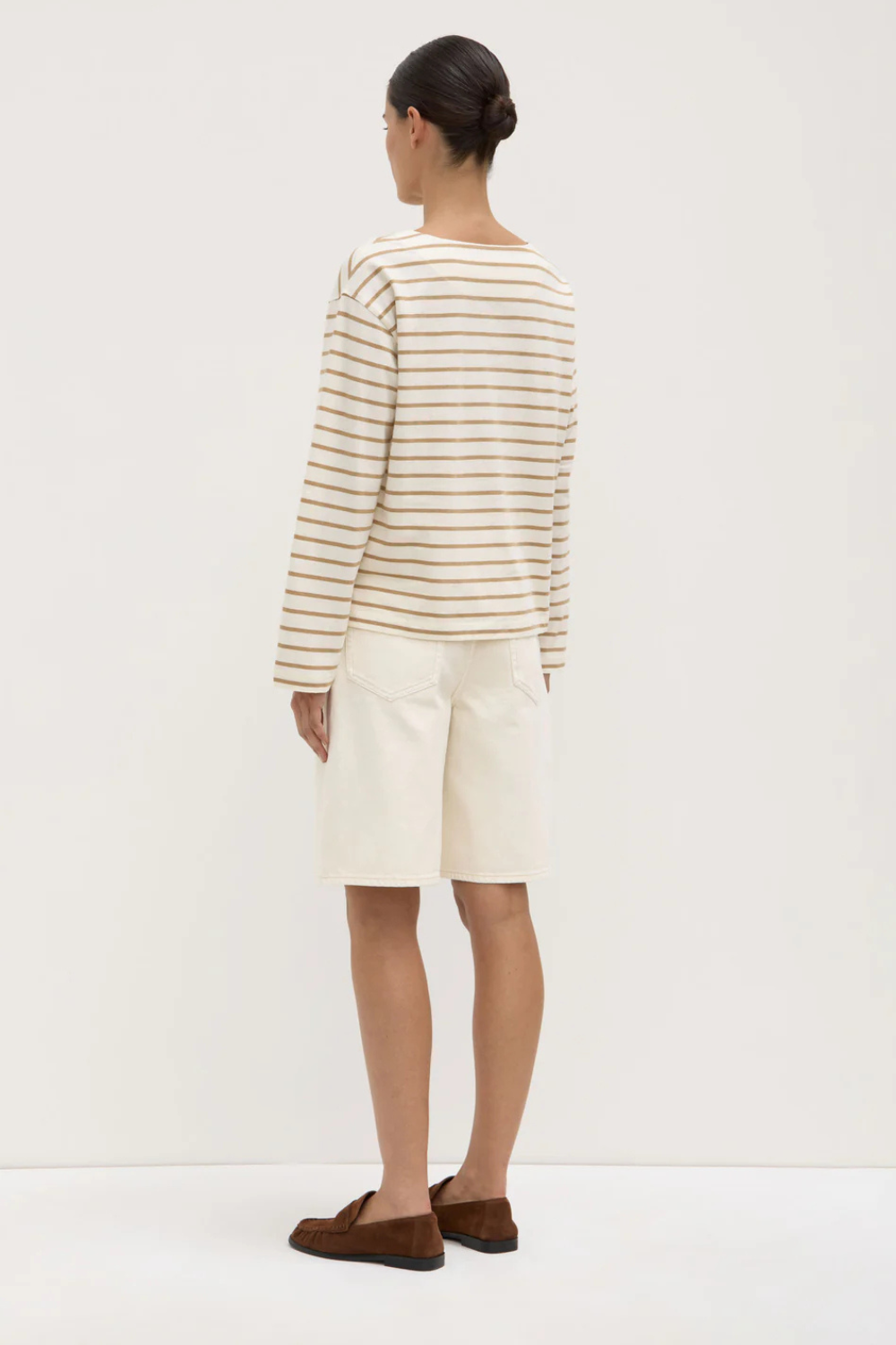 Bonne Long Sleeve Tee | White/Tan