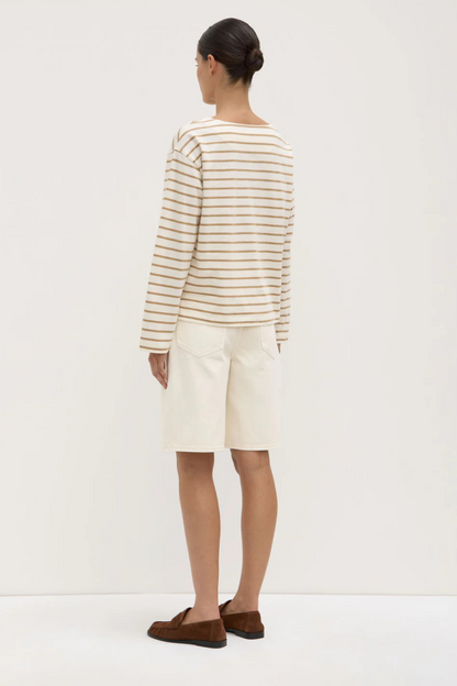 Bonne Long Sleeve Tee | White/Tan