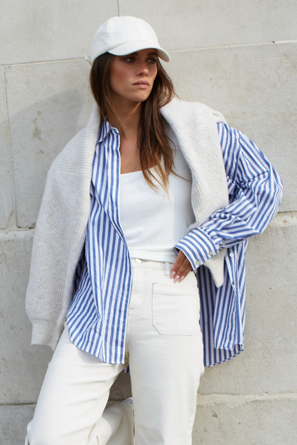 You Got This Blue Stripe Cotton Oversized Shirt