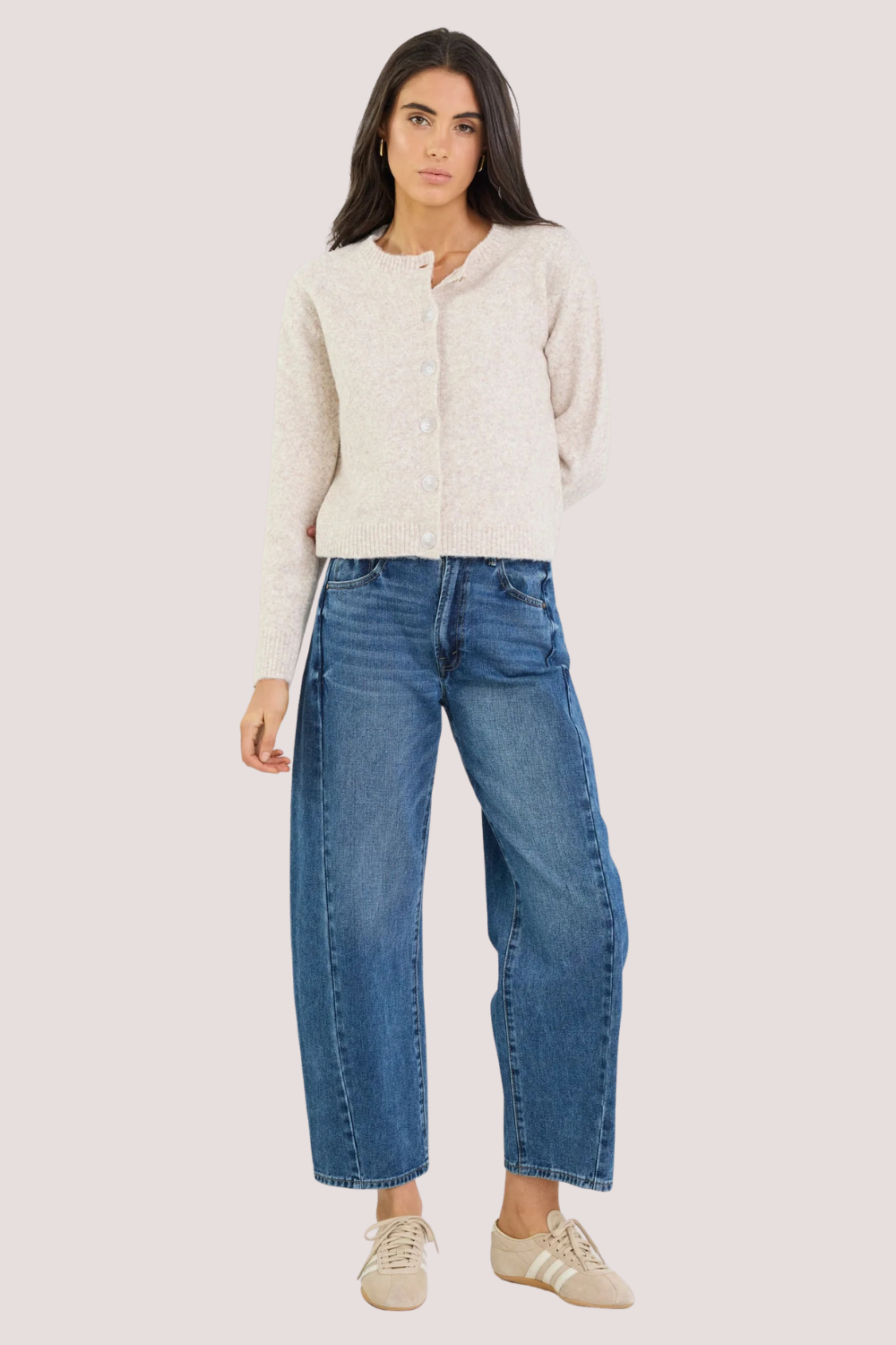 Crest Oat Marle Crewneck Cardigan