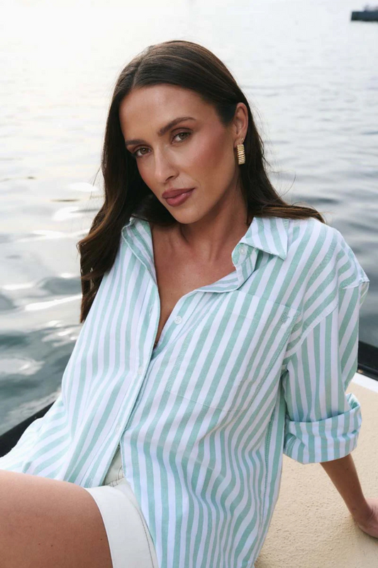 You Got This Green Wide Stripe Oversized Boyfriend Shirt