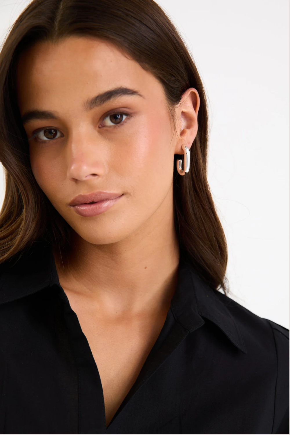 Rectangle Silver Huggie Earring