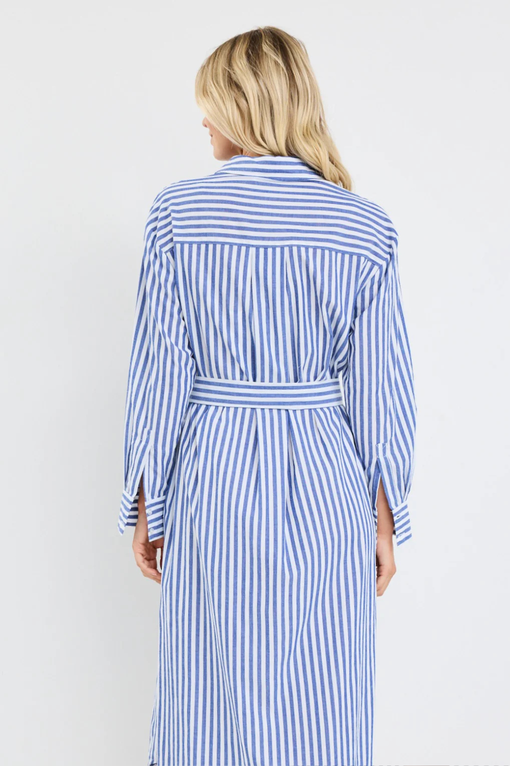 Forward Blue Stripe Cotton Midi Shirt Dress
