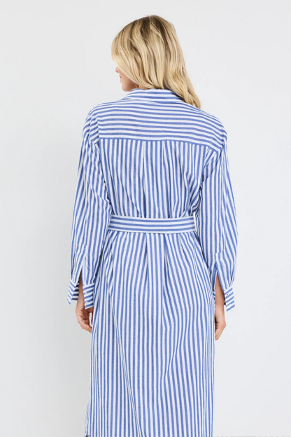 Forward Blue Stripe Cotton Midi Shirt Dress