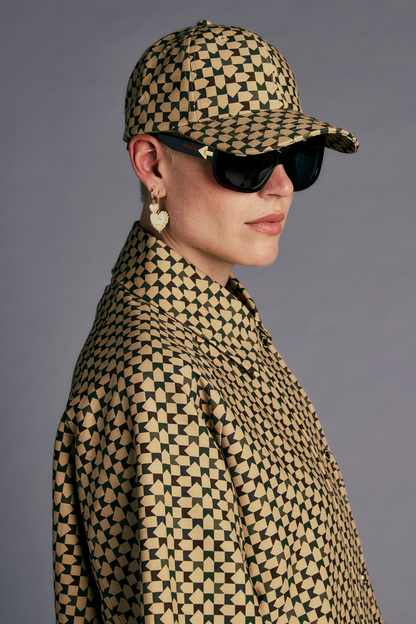 Monogram Check Cap |Tan Multi
