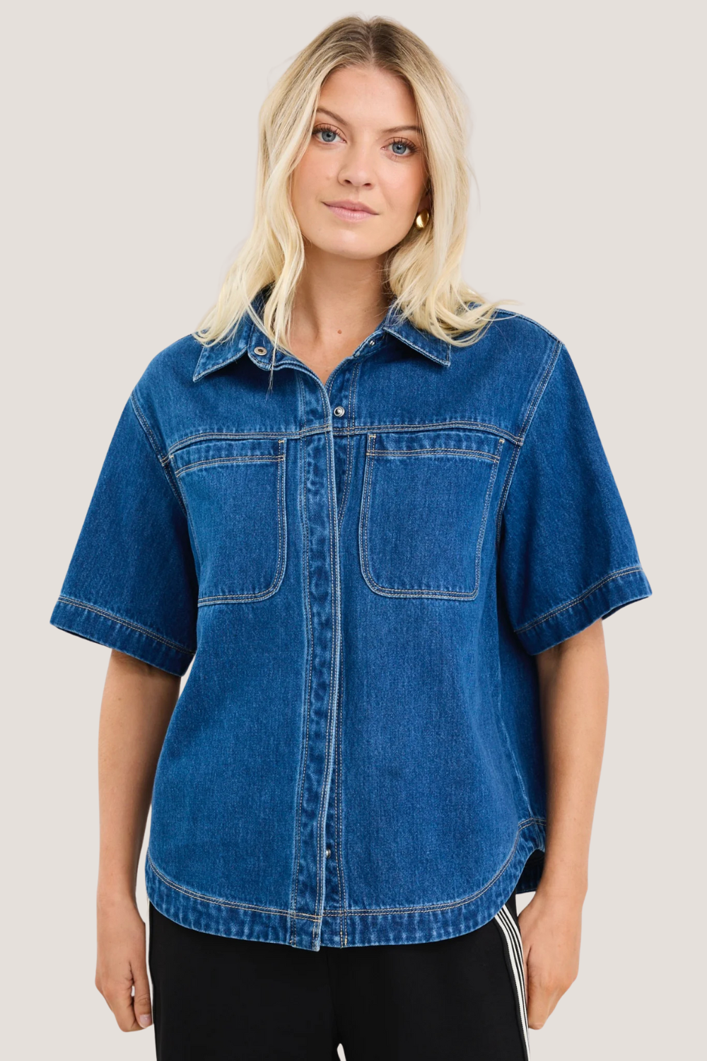 Crucial Storm Blue Denim Short Sleeve Shacket