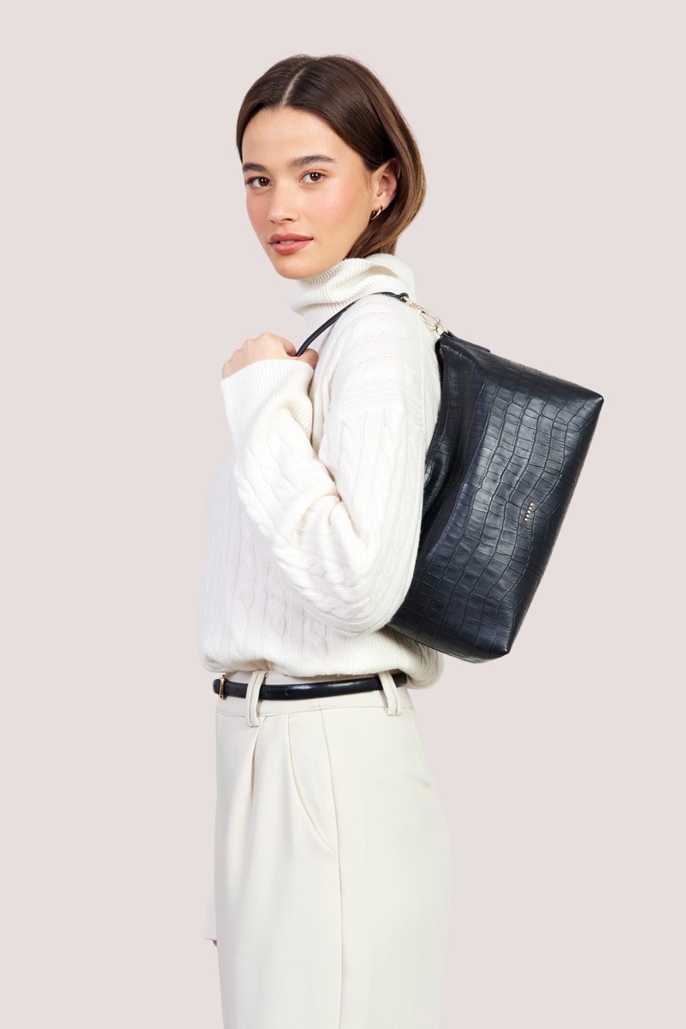 Claudia Shoulder Bag | Black Croc