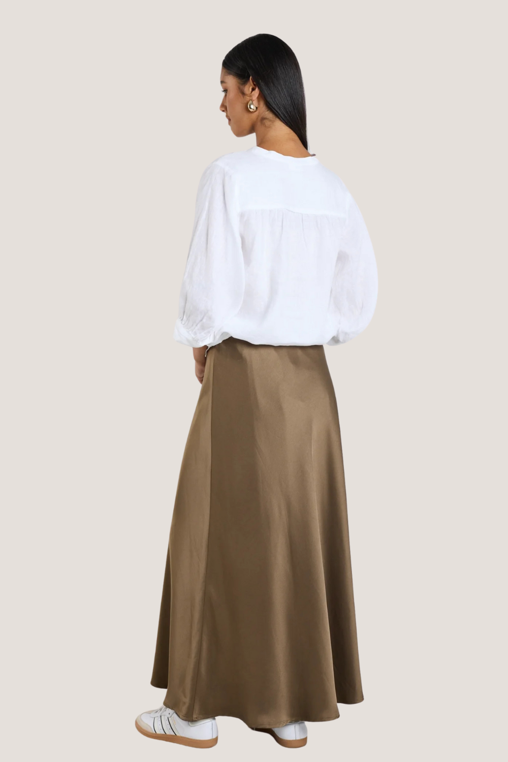 Preserve Bronze Floaty Satin Bias Midi Skirt