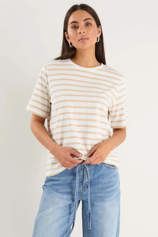 Binding White Natural Stripe Boxy Fit Tee
