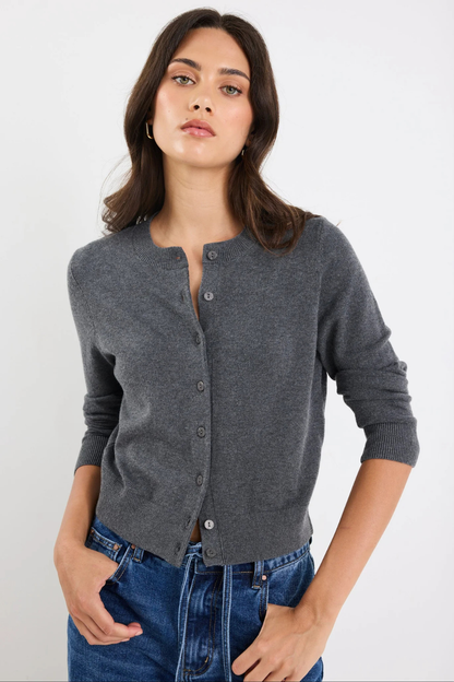 Autograph Charcoal Soft Fine Gauge Crewneck Cardigan