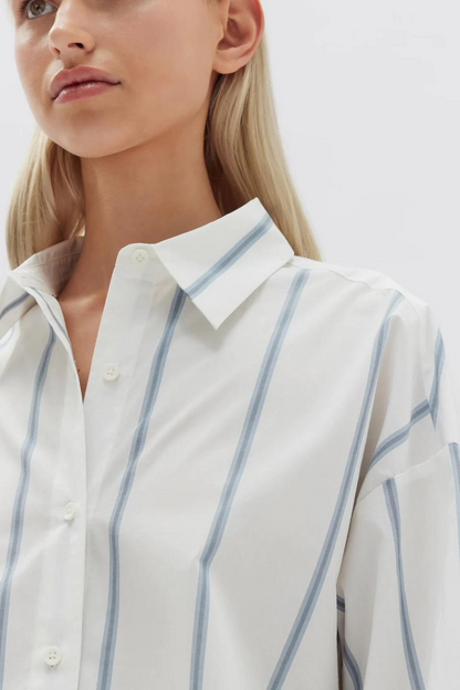 Tala Poplin Atlantic Stripe Shirt | Antique White/Atlantic