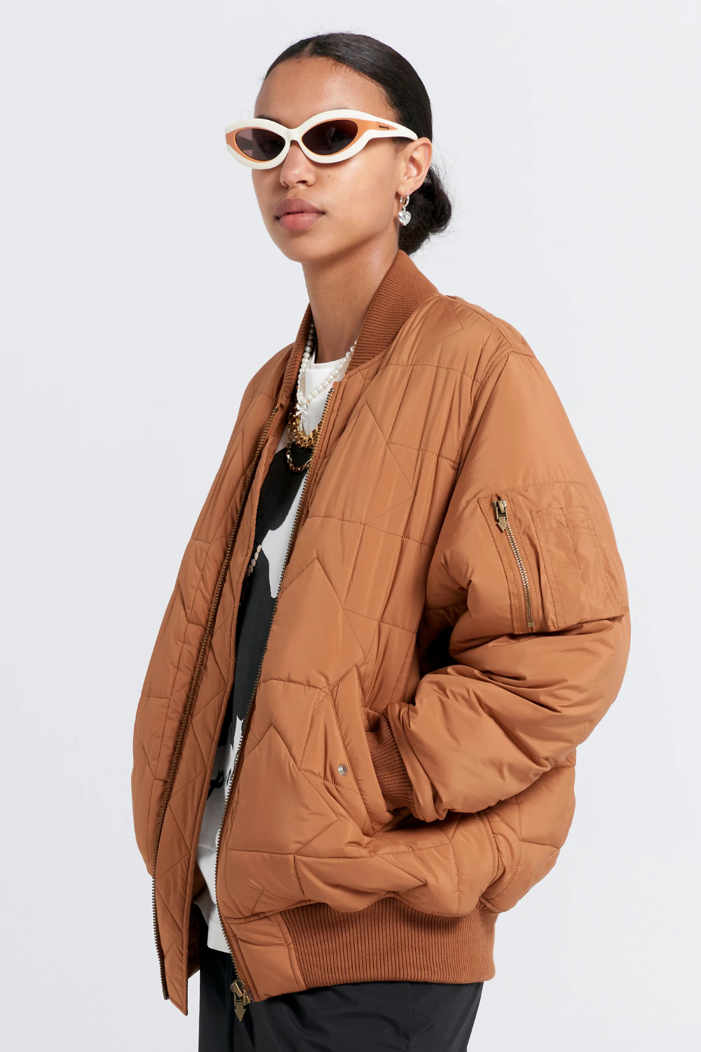 Quilted Bomber Jacket | Dark Tan