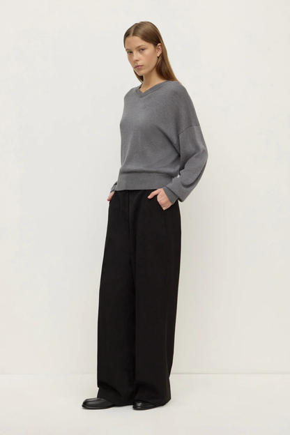Mira V Neck Sweater | Dark Grey Marle