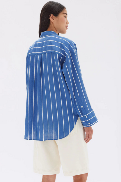 Ayla Stripe Long Sleeve Shirt | Royal/White