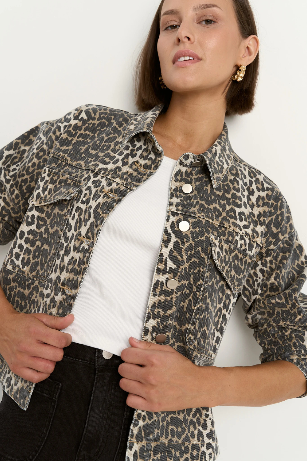 Echo Leopard Print Patch Pocket Denim Jacket