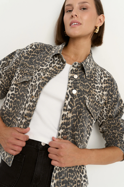 Echo Leopard Print Patch Pocket Denim Jacket