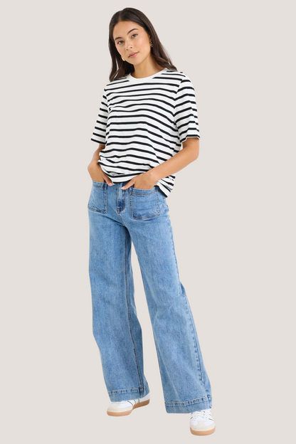 Binding Black White Stripe Boxy Fit Tee