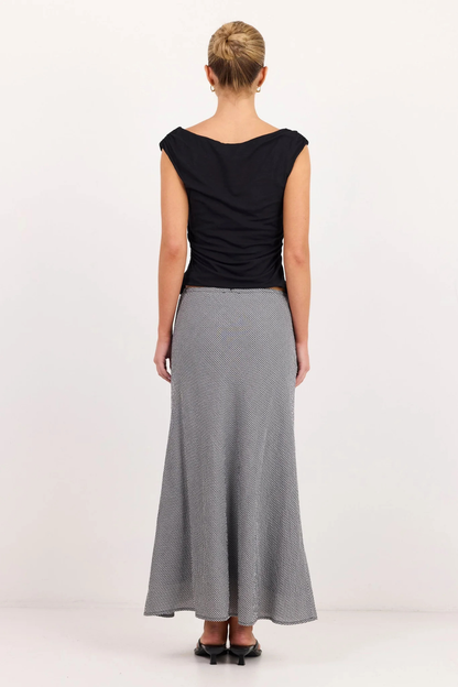 Summit Black White Mini Gingham Tie Waist Bias Maxi Skirt