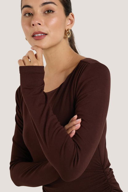 Vertigo Dark Chocolate Jersey LS Midi Dress