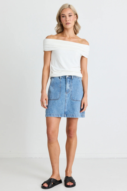 Orchard Mid Blue Pocket Front Denim Mini Skirt