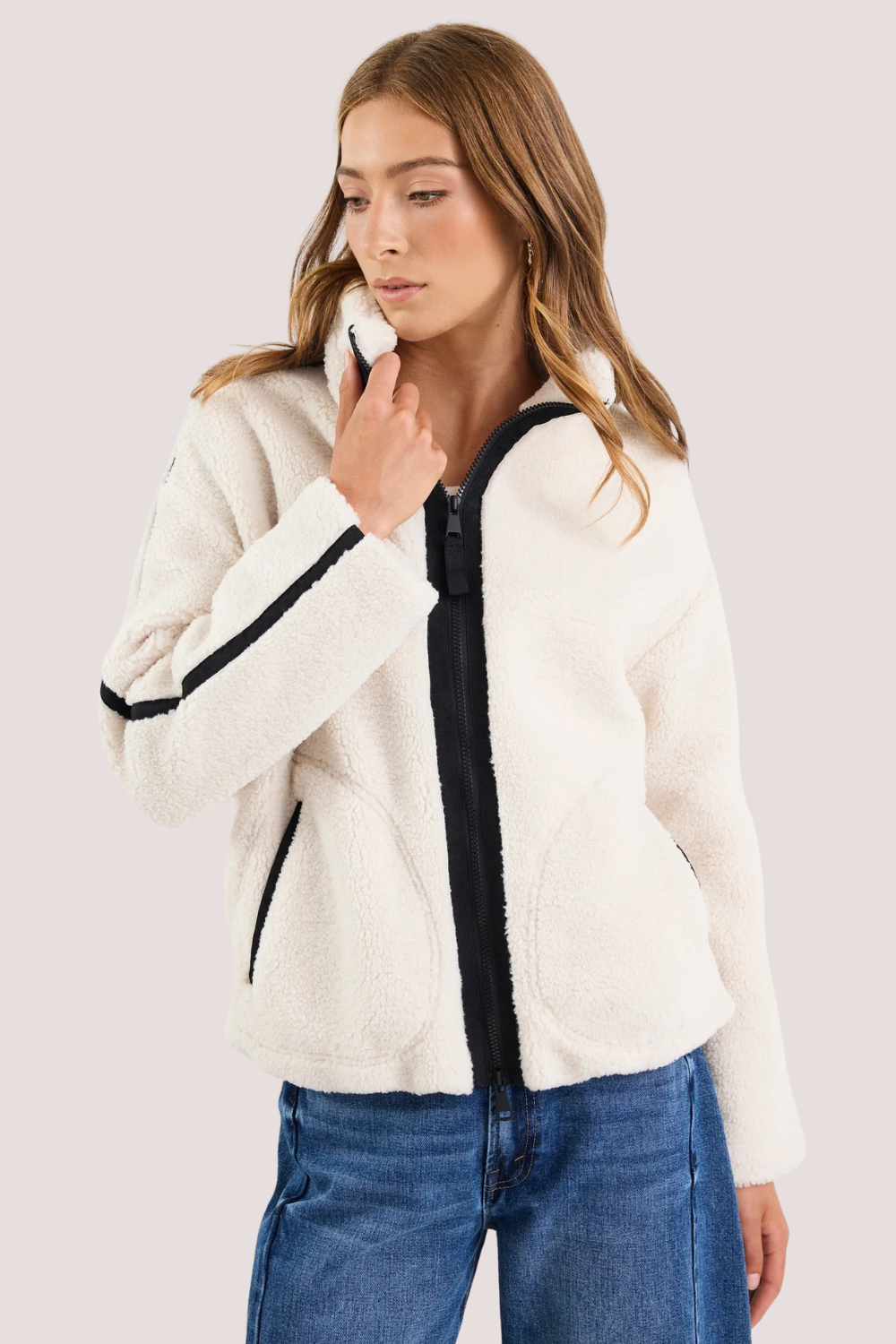 Chalet Taupe Sherpa Collared Jacket