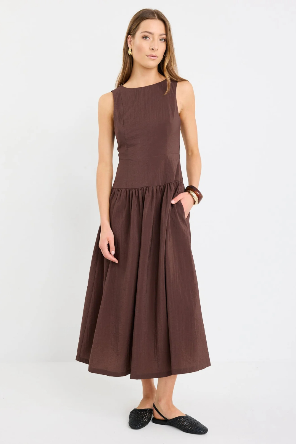 Results Chocolate Structured Sleeveless Maxi Dress