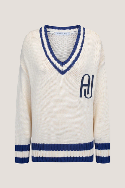 AJ V-Neck Knit Sweater Coconut