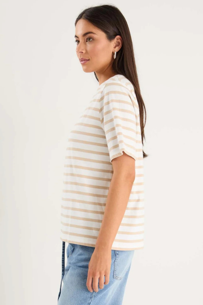Binding White Natural Stripe Boxy Fit Tee