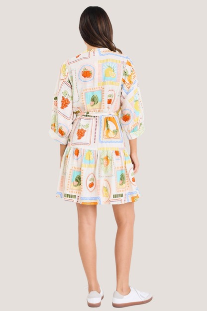 Adoration Tropical Postcard Short Sleeve Button Front Mini Dress