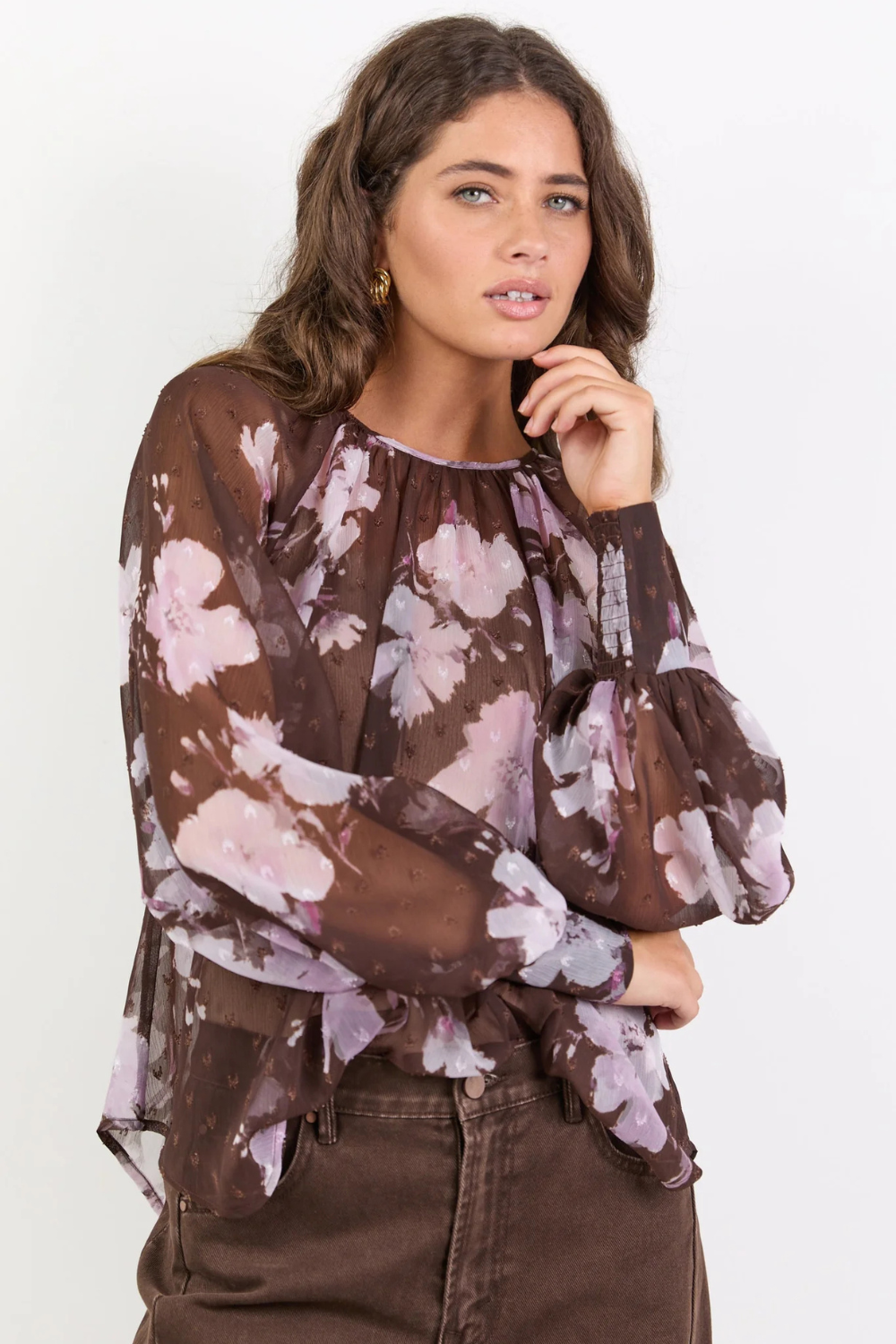Cosmopolitan Cocoa Blossom Crew Neck Long Sleeve Top