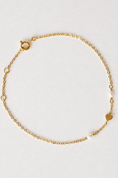 Heart & Pearl Bracelet | Gold