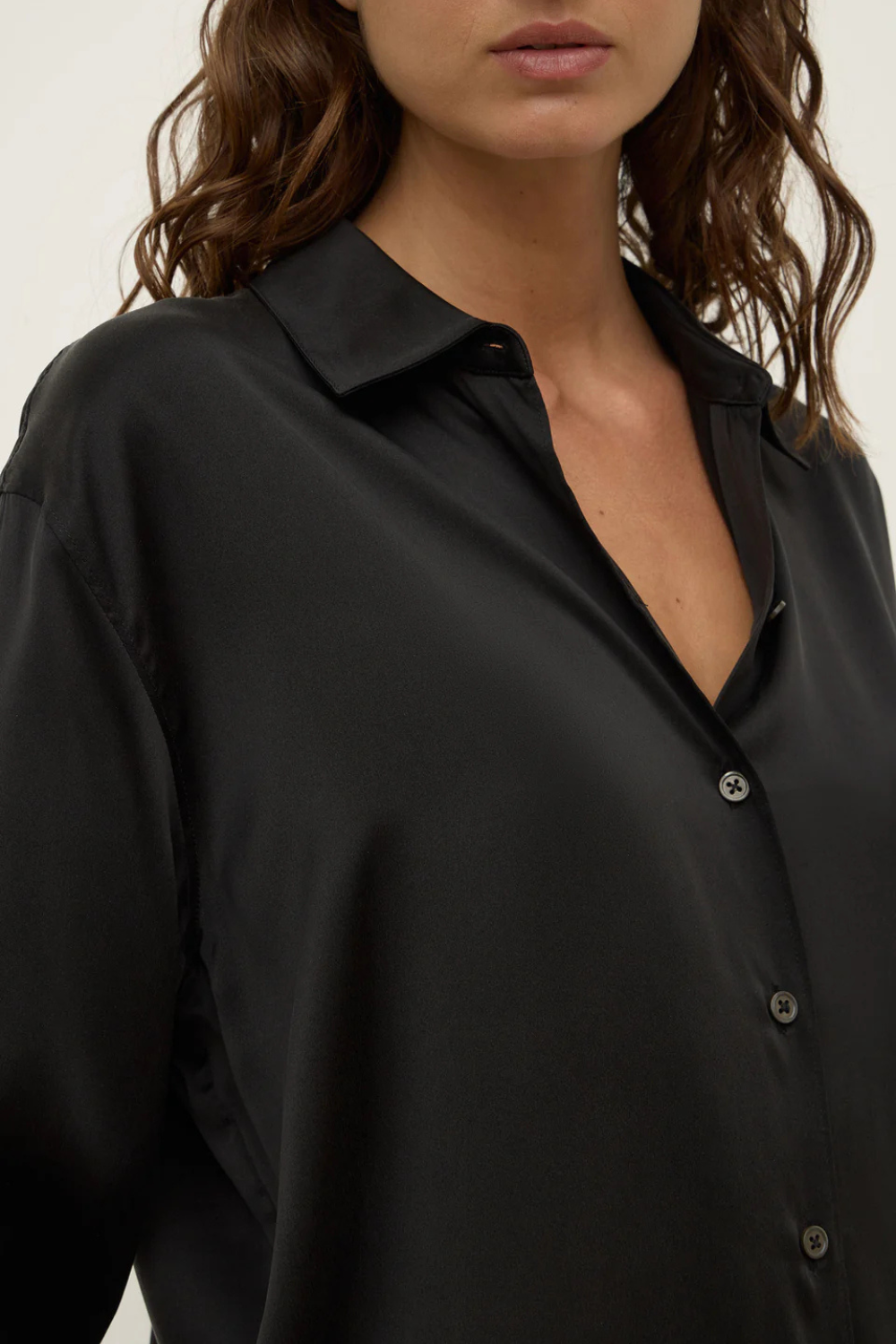 Pippa Silk Long Sleeve Shirt | Black
