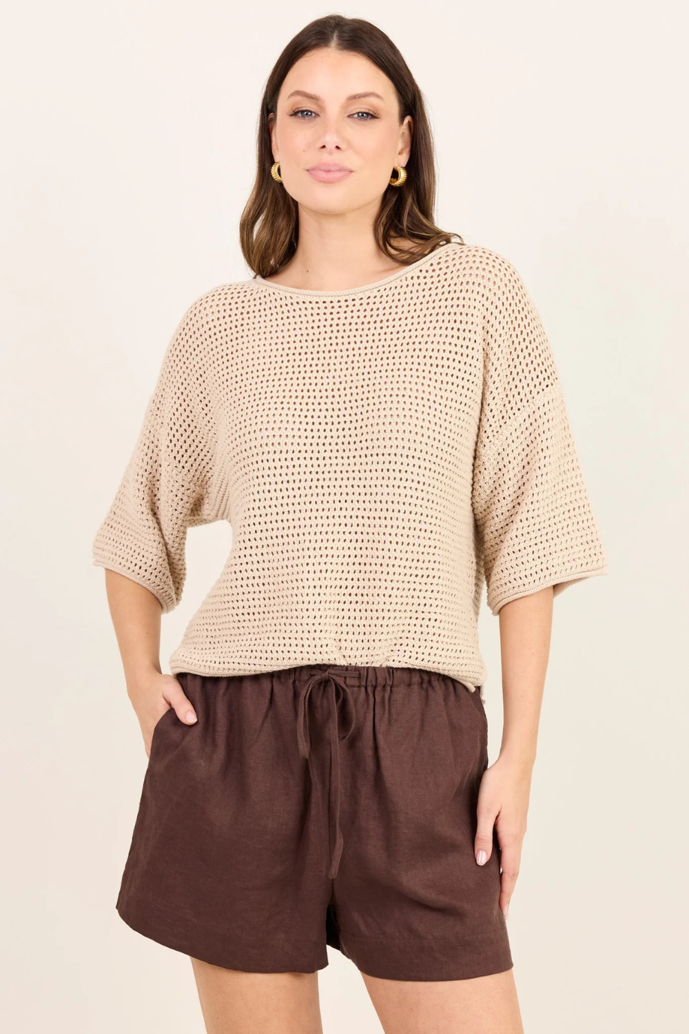 Lifestyle Dark Chocolate Linen Tie Waist Shorts