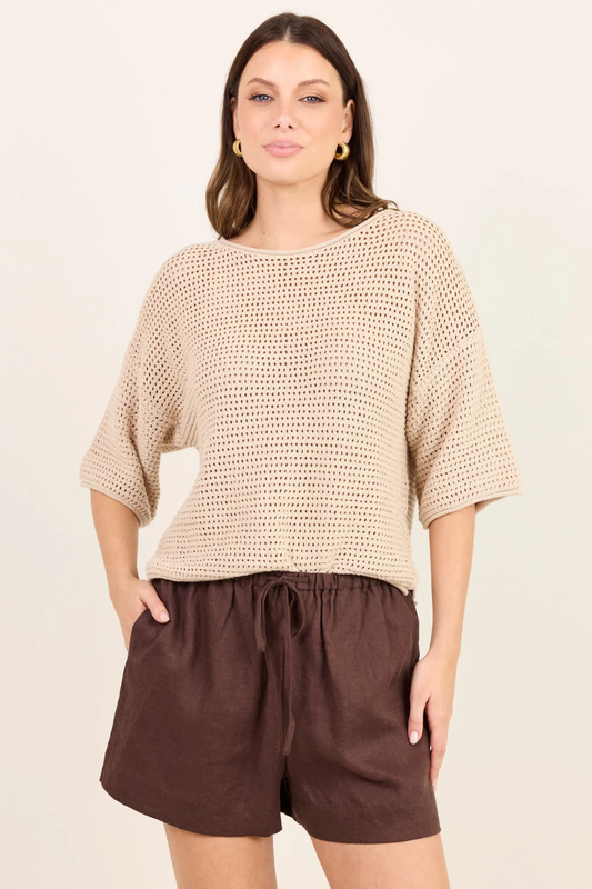 Lifestyle Dark Chocolate Linen Tie Waist Shorts
