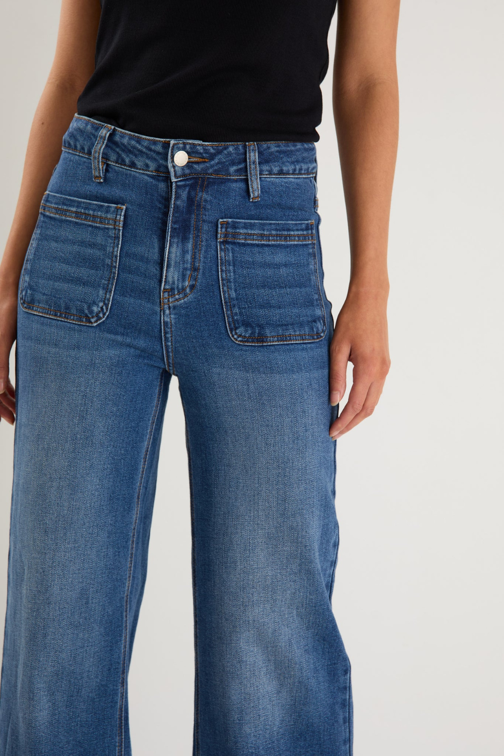 Zoey Marine Blue High Rise Wide Leg Pocket Jean