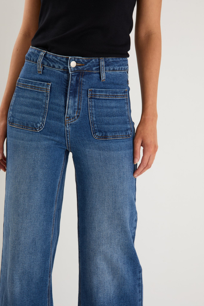 Zoey Marine Blue High Rise Wide Leg Pocket Jean