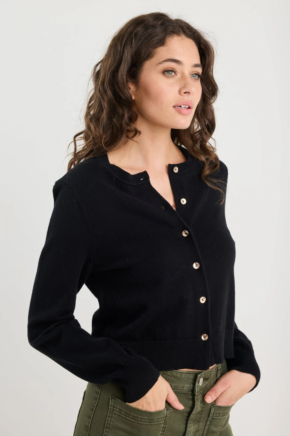 Replica Black Cotton Cashmere Crewneck Cardigan
